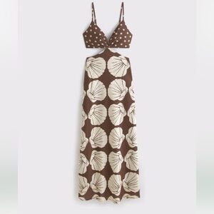 Brown and White Polka Dot and Seashell Print Dress